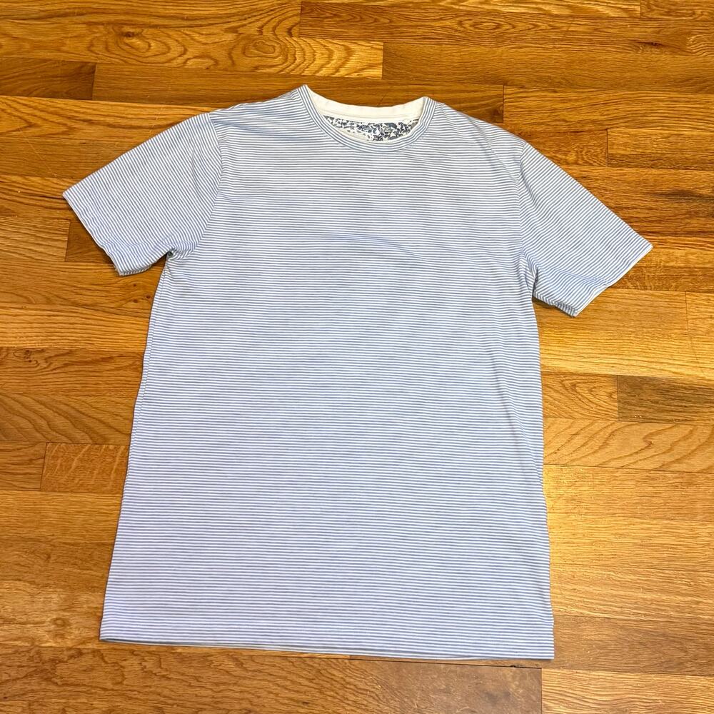 Denim & Flower Mens Medium Blue White Striped Short Sleeve T-shirt Basic Preppy